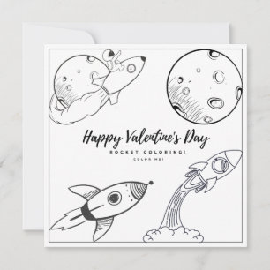Rocket Coloring Page Kids Boy Card Valentine Day