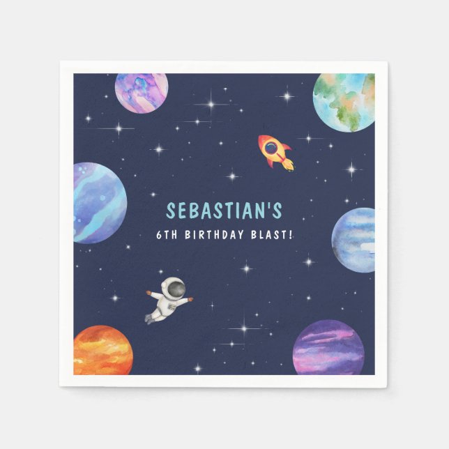Rocket Frakt Astronaut Födelsedagsfest Vattenfärg Pappersservett (Framsidan)