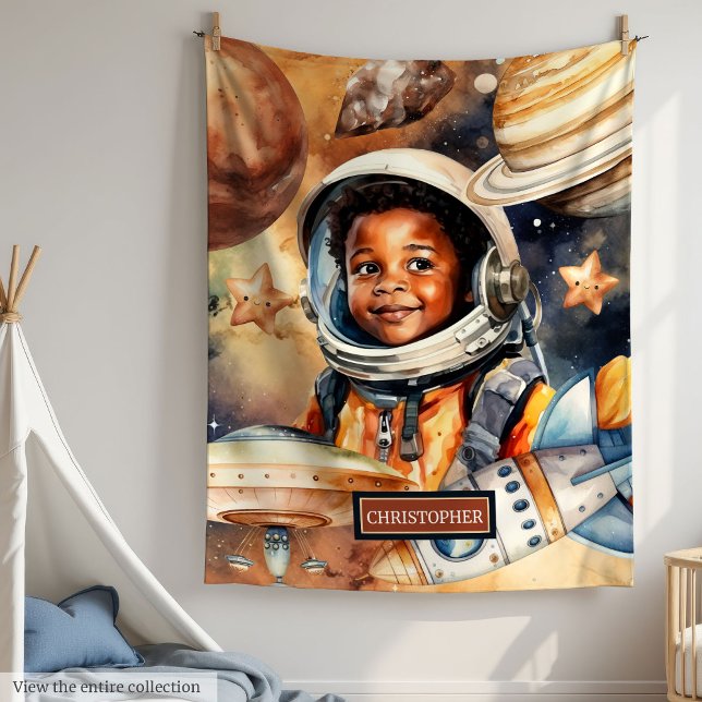 Rocket Frakt Blanket Black Skin Boys’ Birthday Gif Fleecefilt (Rocket Ship Blanket Black Skin Boys’ Birthday Gift)