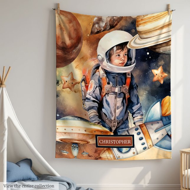 Rocket Frakt Blanket med Namn för Space Loving Kid Fleecefilt (Rocket Ship Blanket with Name for Space Loving Kid

)