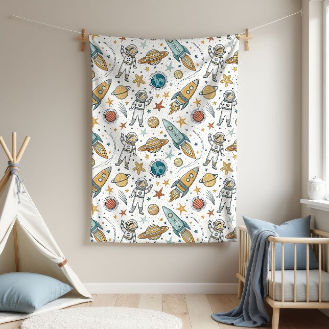 Rocket Frakt Blanket Planets & Stars för nyfödda Fleecefilt (Rocket Ship Blanket Planets & Stars for Newborn)