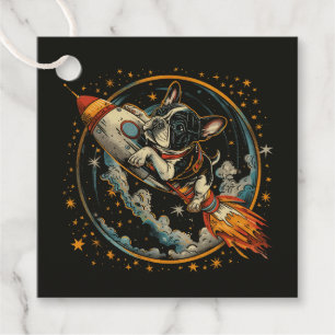 Rocket Frakt Fransk Bulldog Astronaut Gåvor Etiketter