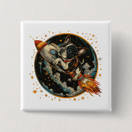 Rocket Frakt Fransk Bulldog Astronaut Knapp