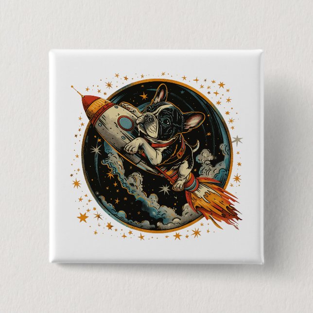 Rocket Frakt Fransk Bulldog Astronaut Knapp (Framsida)