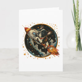 Rocket Frakt Fransk Bulldog Astronaut Kort