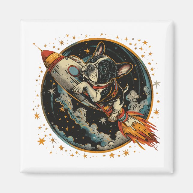 Rocket Frakt Fransk Bulldog Astronaut Magnet (Framsidan)