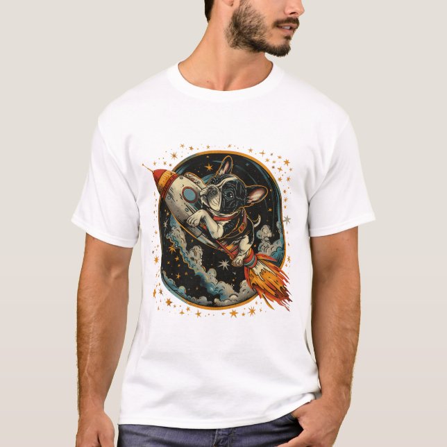 Rocket Frakt Fransk Bulldog Astronaut T Shirt (Framsida)