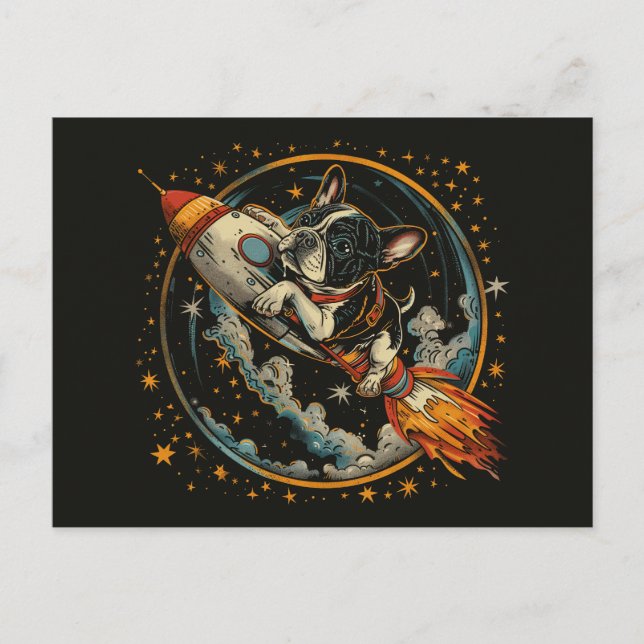 Rocket Frakt Fransk Bulldog Astronaut Vykort (Framsida)