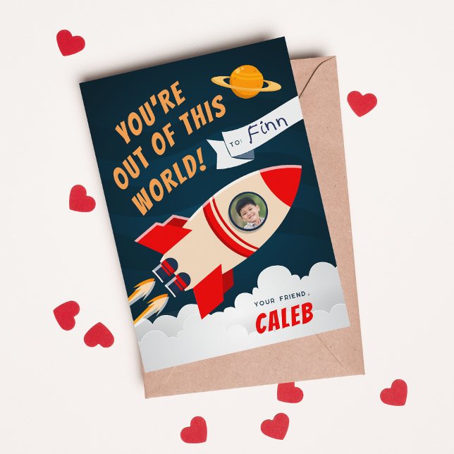 Rocket Frakt Photo Classroom Valentine Day Card Inbjudningar (Skapare uppladdad)