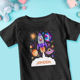 Rocket Frakt Planets UFO och Astronaut Space Boys T Shirt