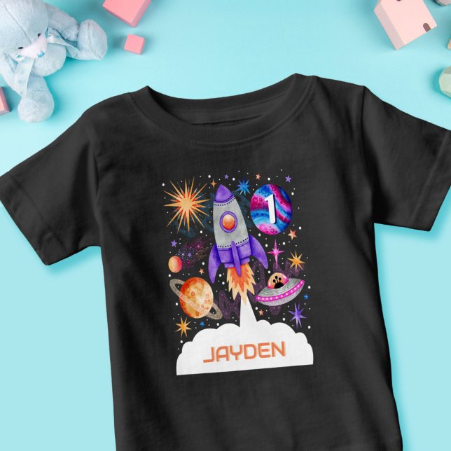 Rocket Frakt Planets UFO och Astronaut Space Boys T Shirt (Rocket Ship Planets UFO and Astronaut Space Boys Baby T-Shirt)