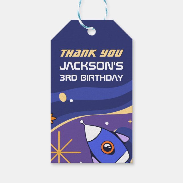 Rocket Frakt Rymden Barns födelsedag Party Favor Presentetikett (Framsidan)