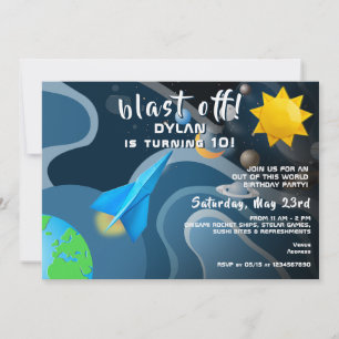 Rocket Frakt Stars Rymden Origami Birthday Inbjudningar