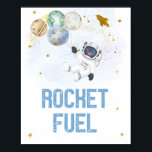 Rocket Fuel Astronaut Blue Guld Space Birthday Poster<br><div class="desc">Den här fina designen har färgstarka planeter med faux guld-folie-stjärnor.</div>