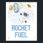 Rocket Fuel Astronaut Blue Guld Space Birthday Poster<br><div class="desc">Den här fina designen har färgstarka planeter med faux guld-folie-stjärnor.</div>