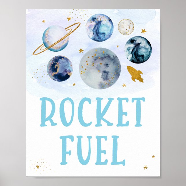 Rocket Fuel Galaxy Blue Guld Space Birthday Poster (Framsidan)