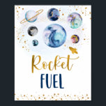 Rocket Fuel Galaxy Blue Guld Space Birthday Poster<br><div class="desc">Den här fina designen har färgstarka planeter med faux guld-folie-stjärnor.</div>