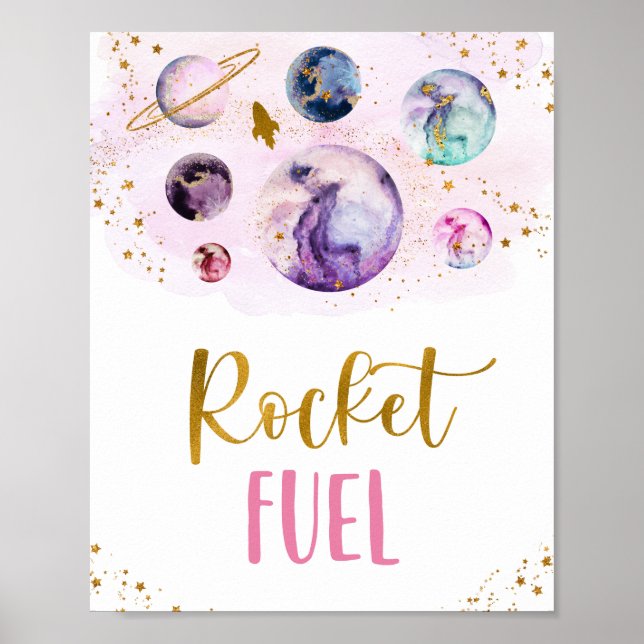 Rocket Fuel Galaxy Rosa Guld Space Birthday Poster (Framsidan)