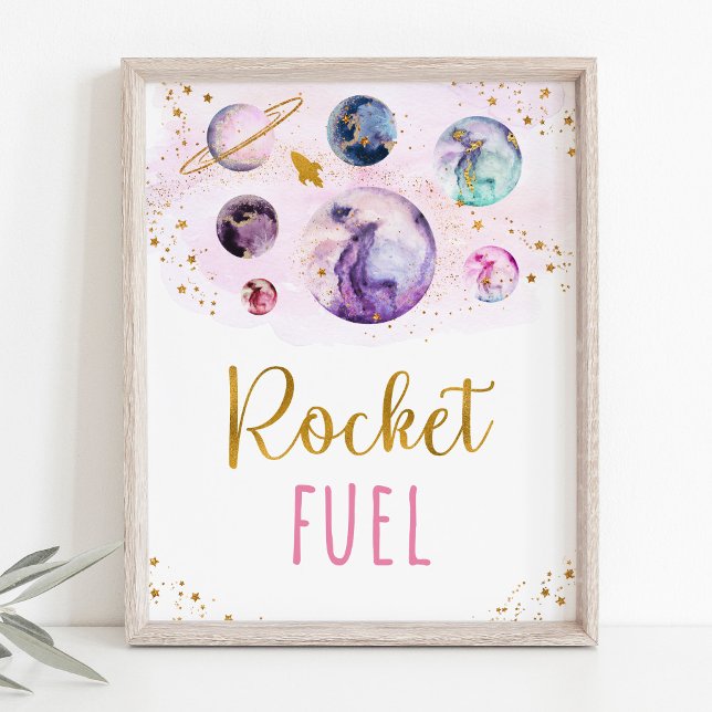 Rocket Fuel Rosa Guld Space Birthday Poster (Skapare uppladdad)