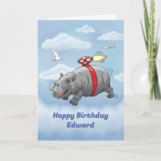 Rocket Hippo Birthday Kort