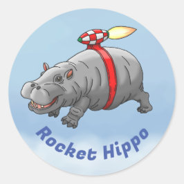 Rocket Hippo Birthday Runt Klistermärke