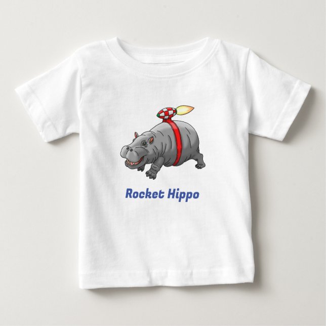 Rocket Hippo Birthday T Shirt (Framsida)