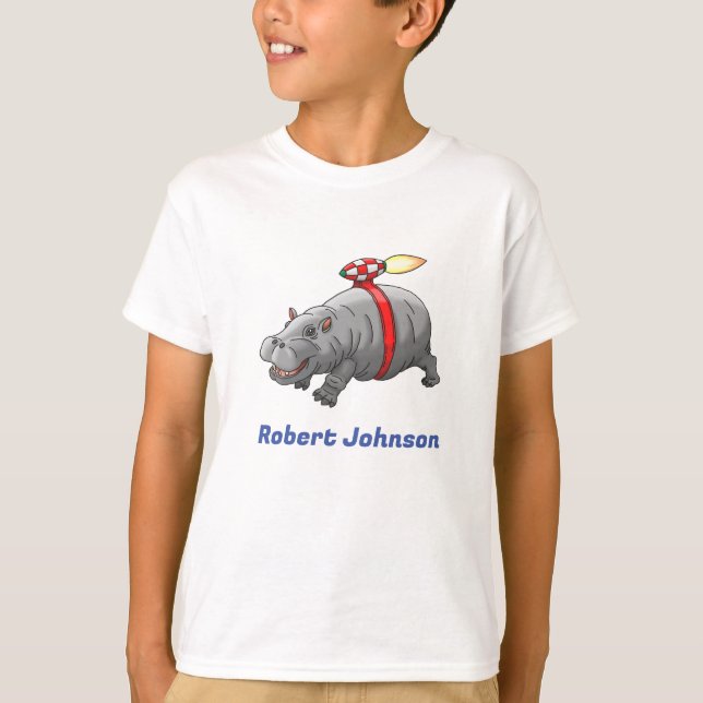 Rocket Hippo Birthday T Shirt (Framsida)