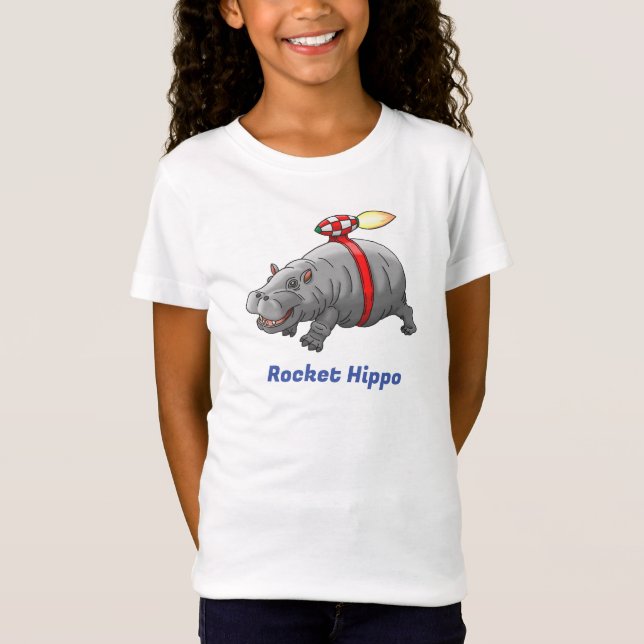 Rocket Hippo Birthday T Shirt (Framsida)