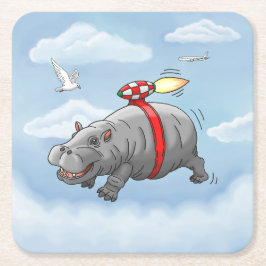 Rocket Hippo Birthday Underlägg Papper Kvadrat