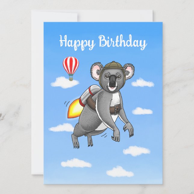 Rocket Koala Birthday Kort (Framsida)