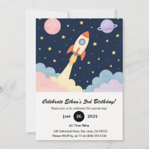 Rocket Launch & Starry Night Himmel Birthday Inbjudningar