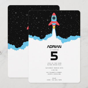 Rocket Launching in Outer Space Birthday Inbjudningar