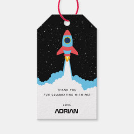 Rocket Launching in Rymden Birthday Favor Presentetikett