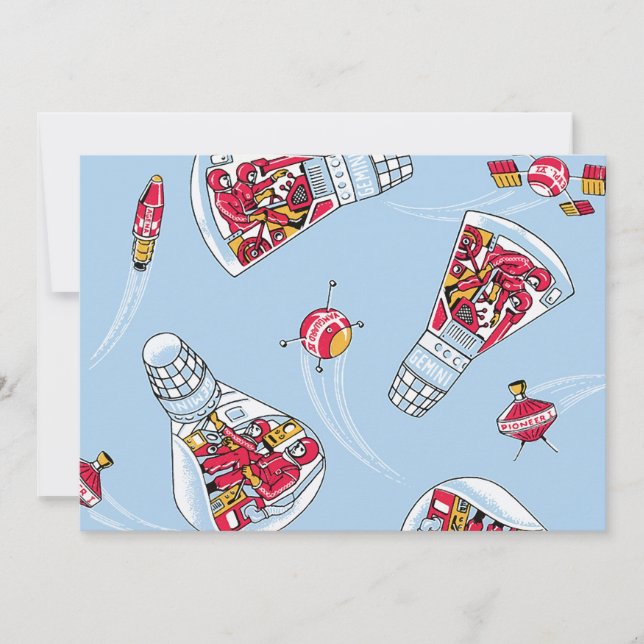 Rocket Man Retro Gemini Rockets i Space Party Inbjudningar (Framsida)
