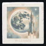 Rocket Måne Space Monogram Stenunderlägg<br><div class="desc">Skapa personlig Raketrymden måne underlägg med det monogram du vill ha. Snygg estetik att lägga till i ditt hem. Använda mallen för att lägga till ditt önskade monogram och namn.</div>