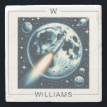 Rocket Måne Space Monogram Stenunderlägg<br><div class="desc">Skapa personlig Raketrymden måne underlägg med det monogram du vill ha. Snygg estetik att lägga till i ditt hem. Använda mallen för att lägga till ditt önskade monogram och namn.</div>