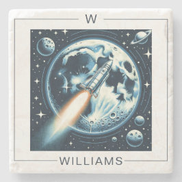 Rocket Måne Space Monogram Stenunderlägg