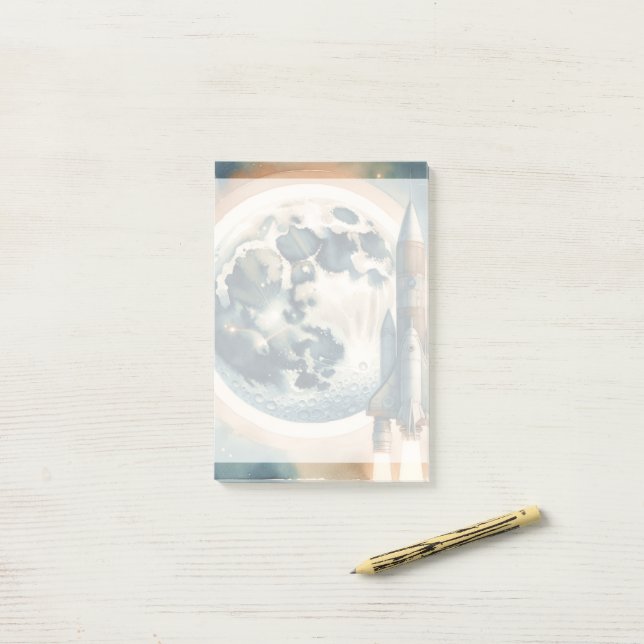 Rocket Måne Space Post-it Block (På skrivbordet)