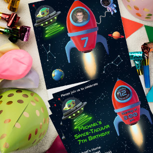 Rocket med Photo Astronaut UFO Alien Birthday Inbjudningar