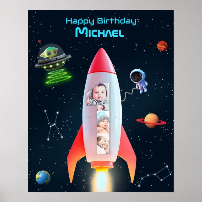 Rocket med Photo | UFO Alien Birthday Astronaut Poster (Framsidan)