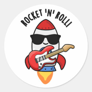 Rocket och Roll Funny Rocket Pun Runt Klistermärke