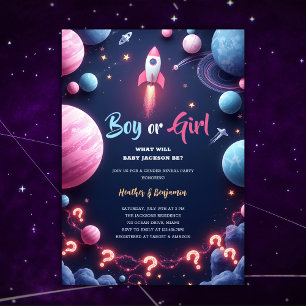 Rocket Planets Rymden Boy Gender Reveal Inbjudningar