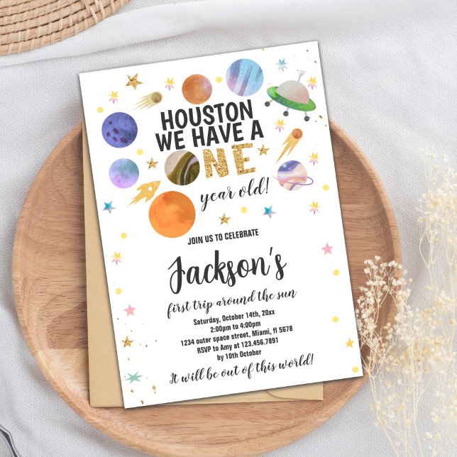 Rocket, Planets & Stars Galaxy Theme Inbjudningar (Outer Space Birthday Invitation, Outer Space Invitation)