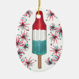 Rocket Pop Popsicle Fireworks Patriotic 4 juli Julgransprydnad Keramik