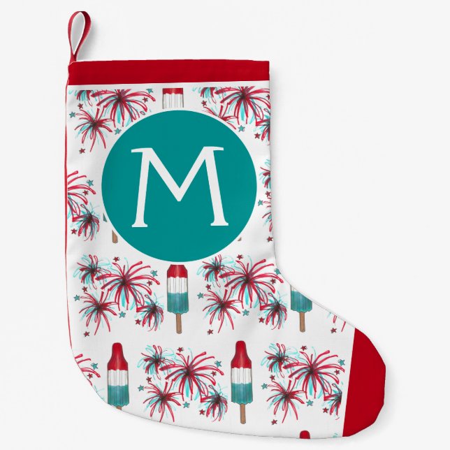 Rocket Pop Popsicle Fireworks Patriotic 4 juli Liten Julstrumpa (Framsidan)