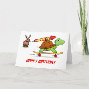 Rocket Propelling Tortoise och Hare Birthday Kort