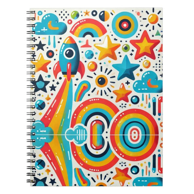 "Rocket Rainbow" Spiral-anteckningsbok Anteckningsbok (Framsidan)
