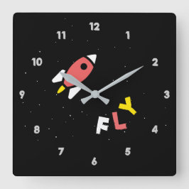 Rocket - Red & Gult Abstrakt Pop Art. FLY! Fyrkantig Klocka