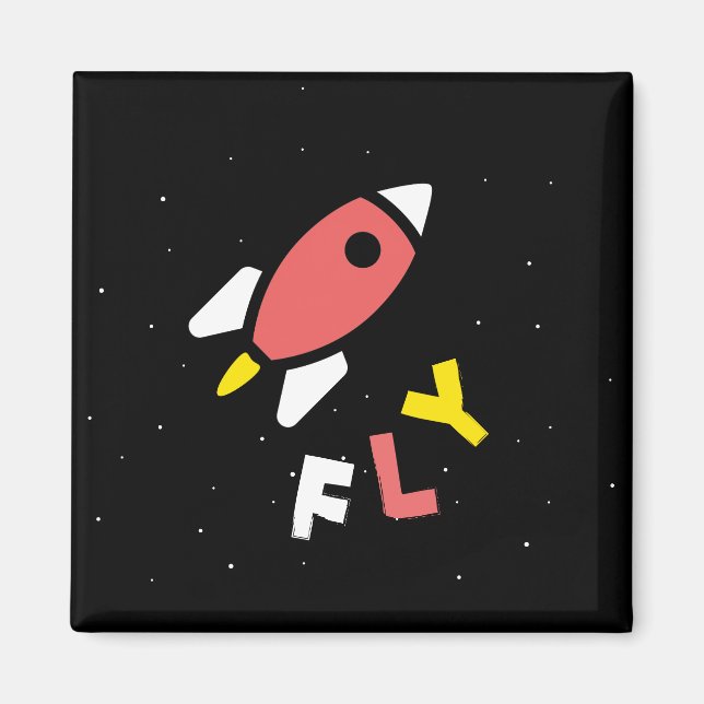 Rocket - Red & Gult Abstrakt Pop Art. FLY! Magnet (Framsidan)