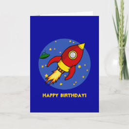 Rocket Red gult Blue Birthday Card Kort